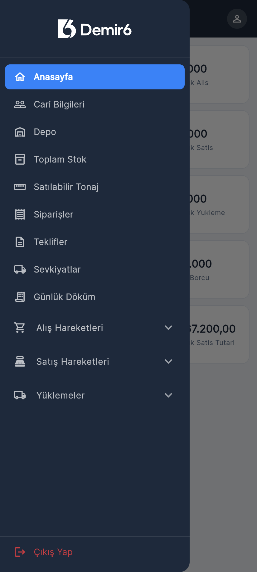 Mobil · İşlem menüsü